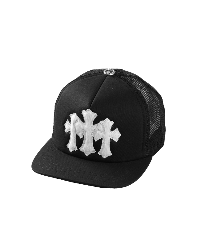 Alternative view of TRUCKER CAP TRIPLE CROSS PATCH/WHITE PONY HAIR/BLACK