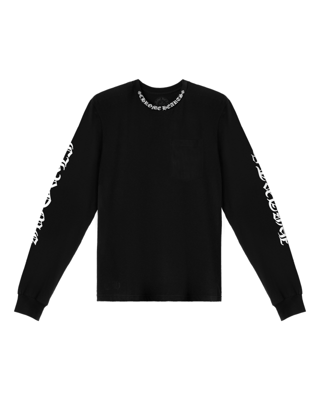 LONG SLEEVE NECK PRINT CH SCRIPT/WHITE/BLACK